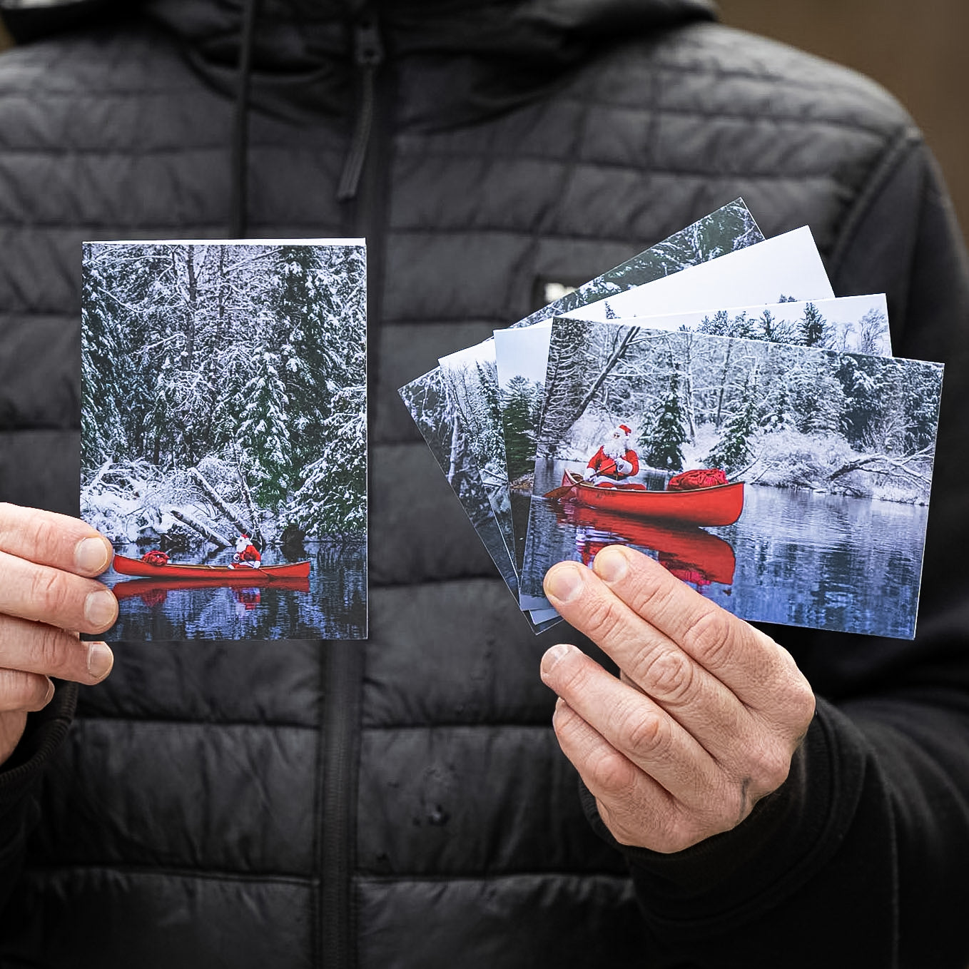 Santa in a Canoe 5-Pack: 'Nice' Holiday Greeting Cards