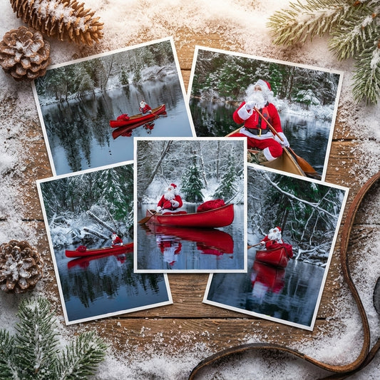 Santa in a Canoe 5-Pack: 'Nice' Holiday Greeting Cards